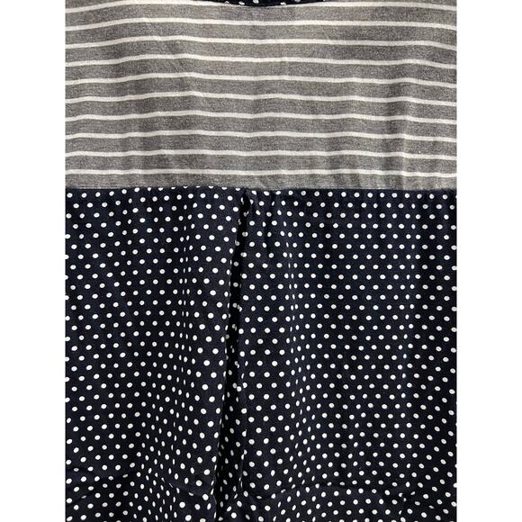 MARKET & SPRUCE Blue polka dot grey strip high low mix media coastal casual sz L - Picture 7 of 7